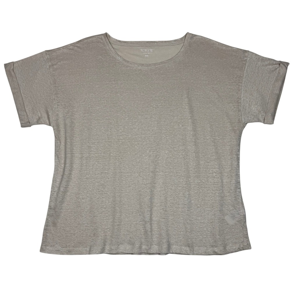J.Crew Linen Tee Relaxed Cuffed Short Sleeve Summer Women XXL Beige Cream Chic